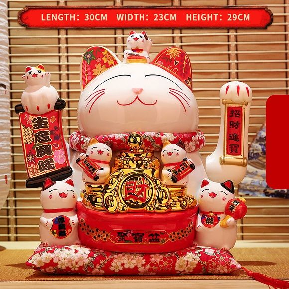 Lucky Cat Glückliche Katze Maneki Wealth Winken Hand Fortune Auto Hotel Dekor 