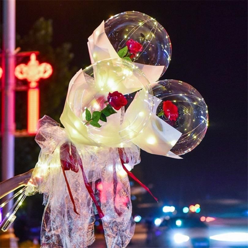 9" valentine's day hearts holographic foil balloon Wholesale And Retail LED Luminous Balloon Rose Bouquet Transparent Bobo