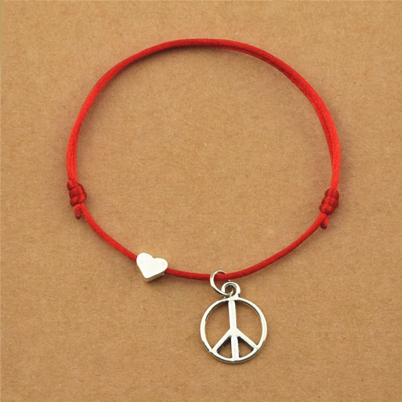 Classic New Vintage Peace Sign Heart Charm Bracelets For Women Men Red Rope Cord Strings Bangles