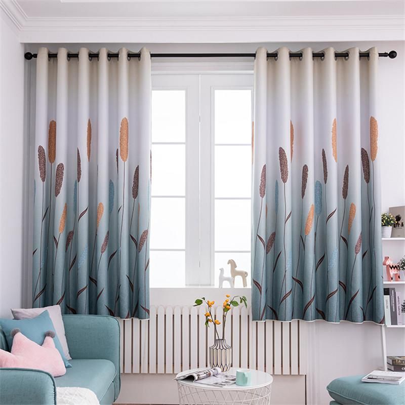 Paisaje moderno Cortinas apagadas azules para sala de Dormitorio cortina corta TRATAMIENTO DE VENTANAS PEQUEÑAS