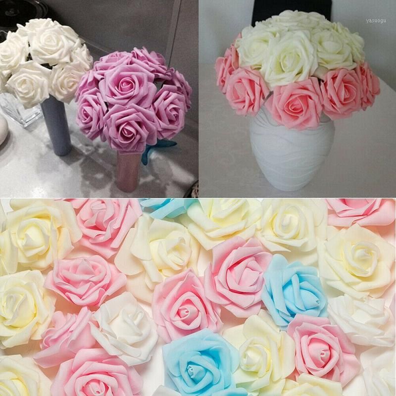 50 unids rosas de espuma flores artificiales cabezas para novia de boda  ramo de ramo decoración