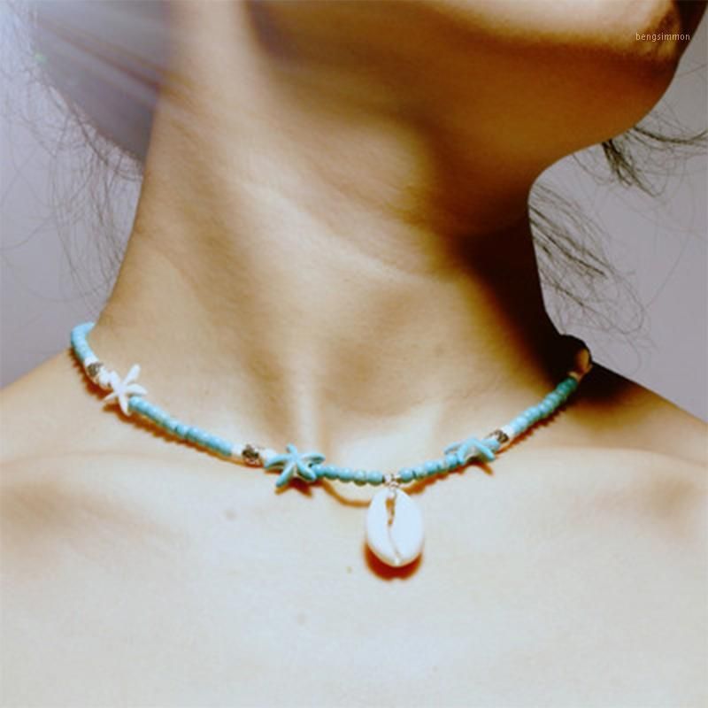 Chokers moda acrílico cuentas de estrella de mar y caracol collar de gargantilla sudeste