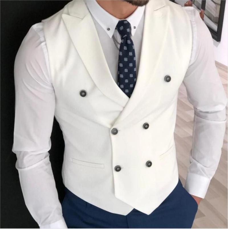 2021 Mens Classic Double Breasted Suit Vest White Notch Lapel Waistcoat