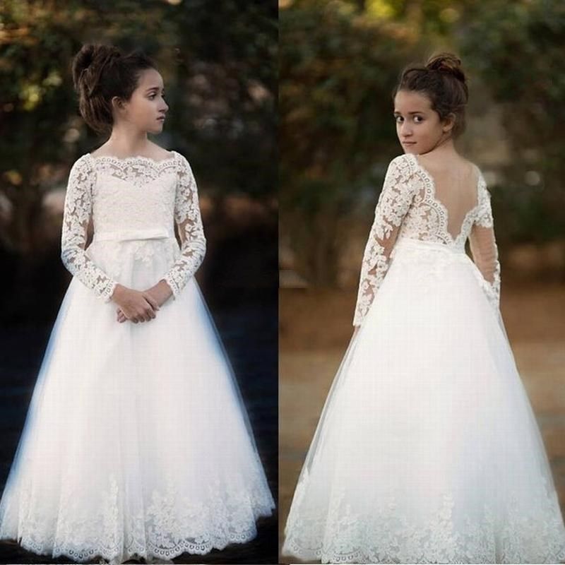 Simple Tulle Floor Length Flower Girls Dresses For Wedding Party Lace ...