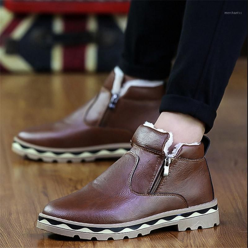 GroothandelLaarzen Enkel Voor Mannen Lederen Man Casual Dr. Motorfiets  Schoenen Warme Bont Winter Mode Zwart Bruin Zapatos De Hombre1 Bij  Merchantss Onder 29,77 € |DHgate
