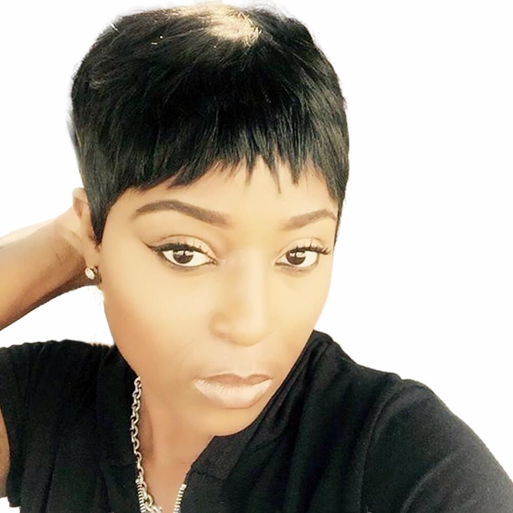 Short Pixie Cut Non Lace front Straight Human hair wigs with baby African Haircut Style Brazilian Ladies Wigs for Black Wome Short Pixie Cut Non Lace front Straight Human hair wigs with baby African Haircut Style Brazilian Ladies Wigs for Black Wome