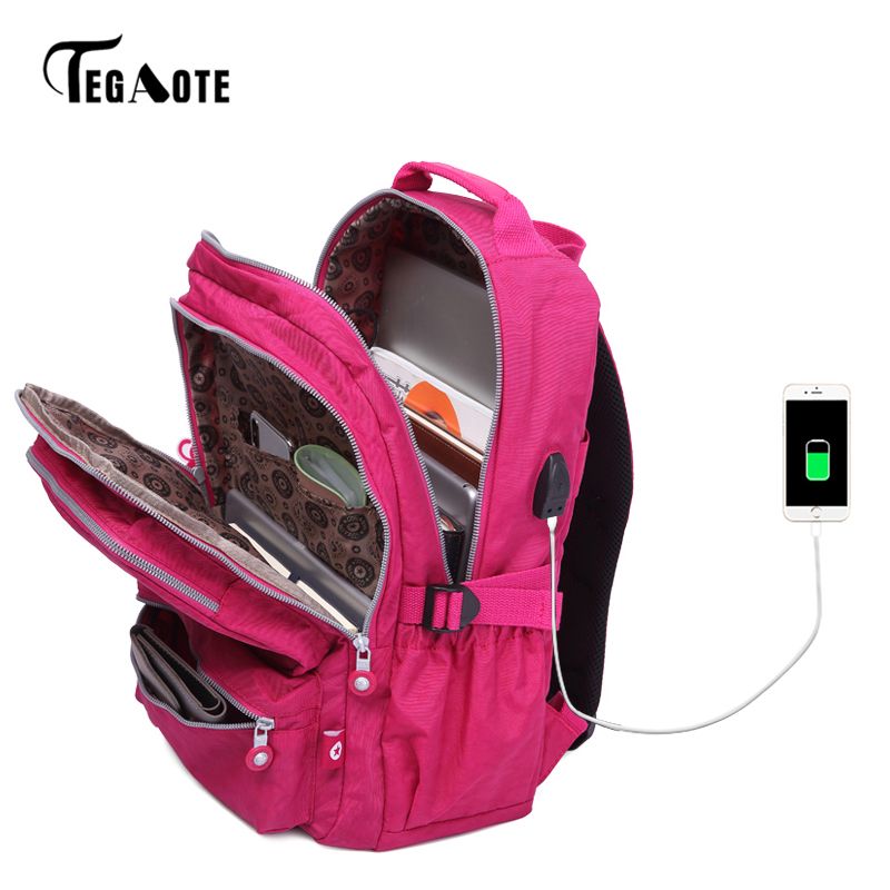 Mochila antirrobo mujer Bolso escolar de las niñas Adolescente USB Cargador Viaje