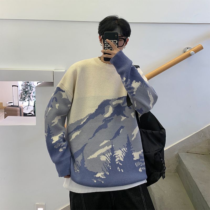 Sweater Men Streetwear Mountain Tree 