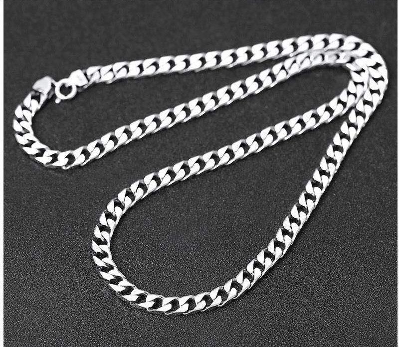 Real Silver 5.5mm Chain Solid 925 SterlingNecklace Men Punk Pure Retro