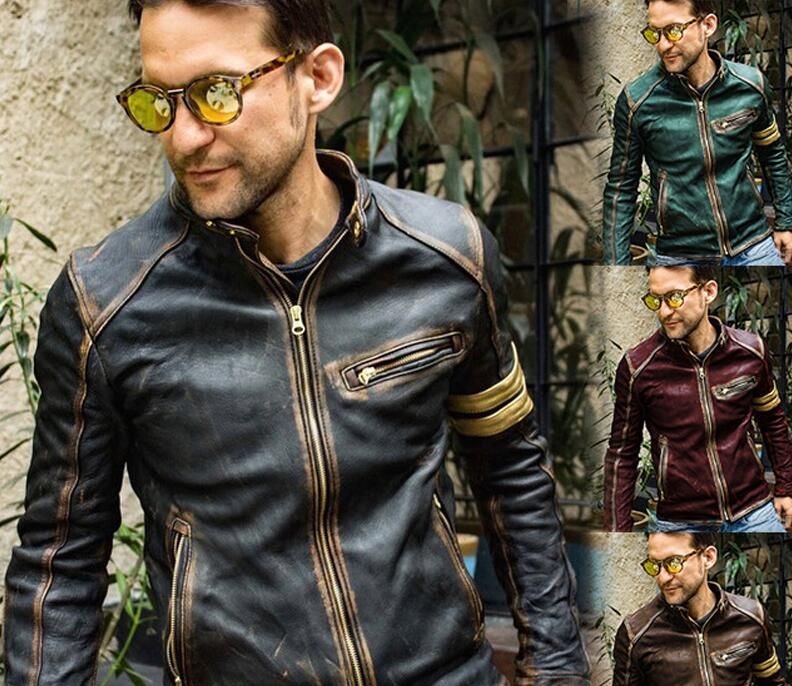Motorcycle Leather Jacket For Men 5XL 