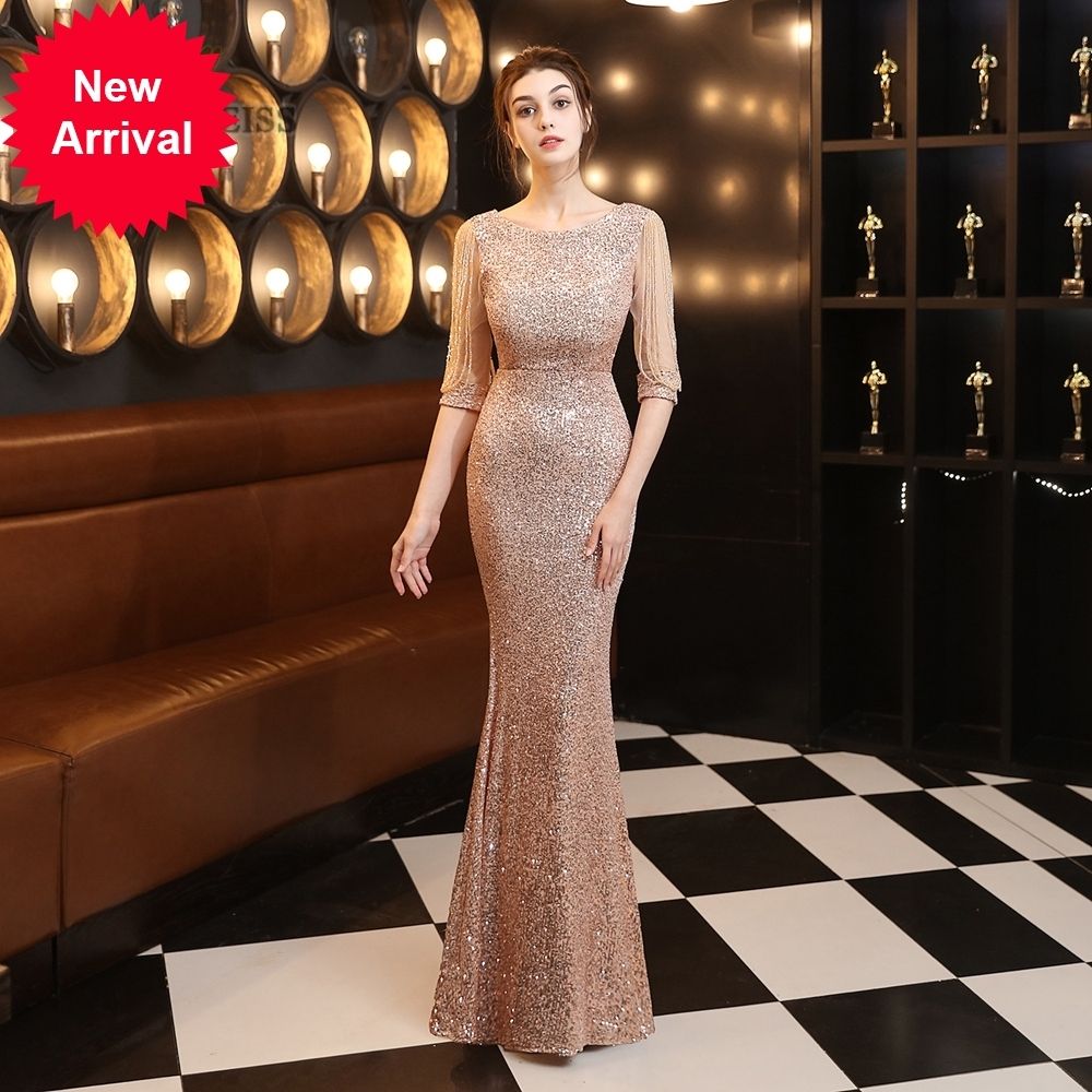 Compra Vestidos Largos O Cuello De Lentejuelas Vestidos Fiesta Fiesta  Largos Elegantes De Gala Mermaid Sexy Dress Barato | Entrega Rápida Y  Calidad | Es.Dhgate