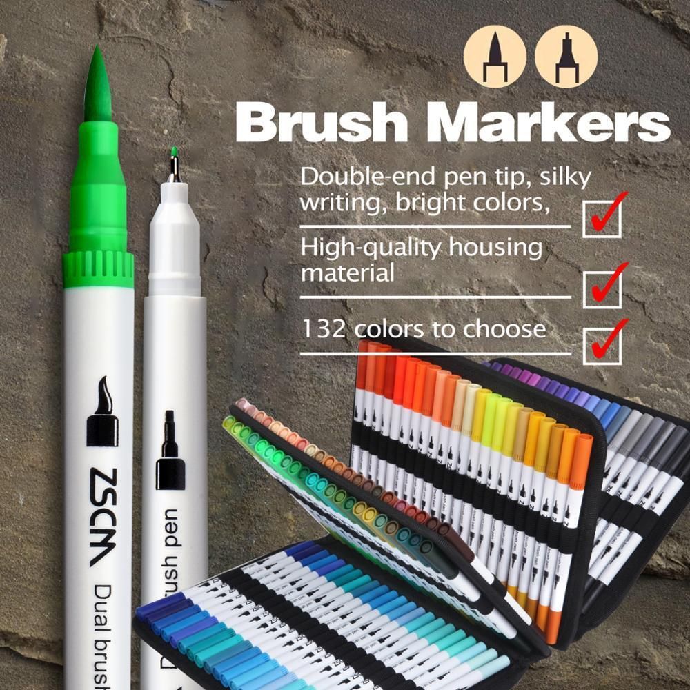 100 Colors Duo Tip Brush Markers Pens, ZSCM Colored Pens Watercolor Art Markers Fineliner Calligraphy Pens, for Adults Coloring Books, Christmas