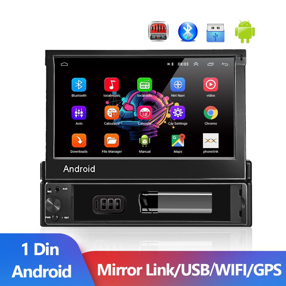 1 Din Android Lecteur Multimédia 7 Écran Tactile Autoradio Android