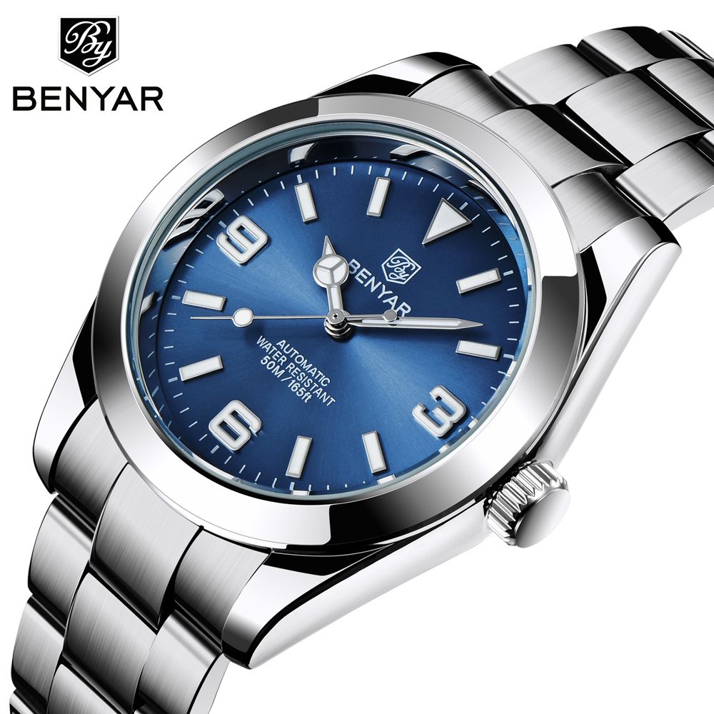 Top Brand BENYAR Men Automatic Watch 50M Waterproof Sport Mechanical Wrist Watch Man Stainless