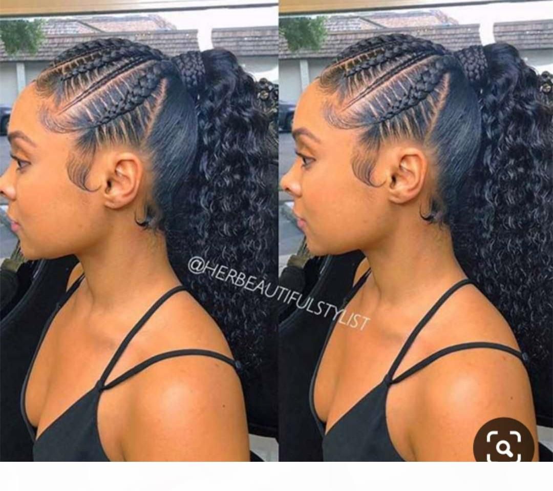 Peinado de cola de caballo negro de chorro para mujeres negras clip en trenza tejido humano