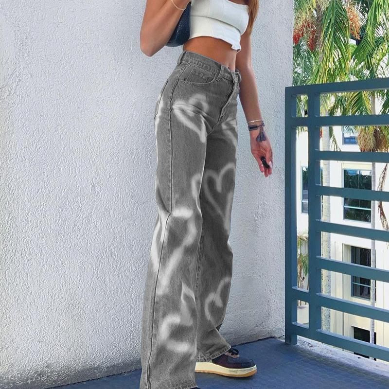 Acquistare Jeans Da Donna Indie Aesthetic Brown Largy E Girl Donne Stampa  Cuore Stampa Mamma Streetwear Inverno 2021 Pantalone Dritto Punk Vintage  Economico | Consegna Veloce E Qualità | It.Dhgate