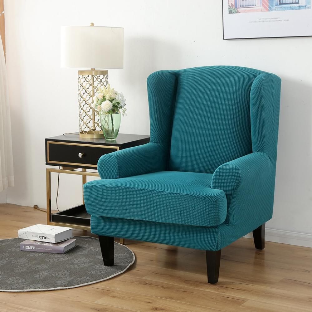 Peacock Blue-Wing Chair Cover