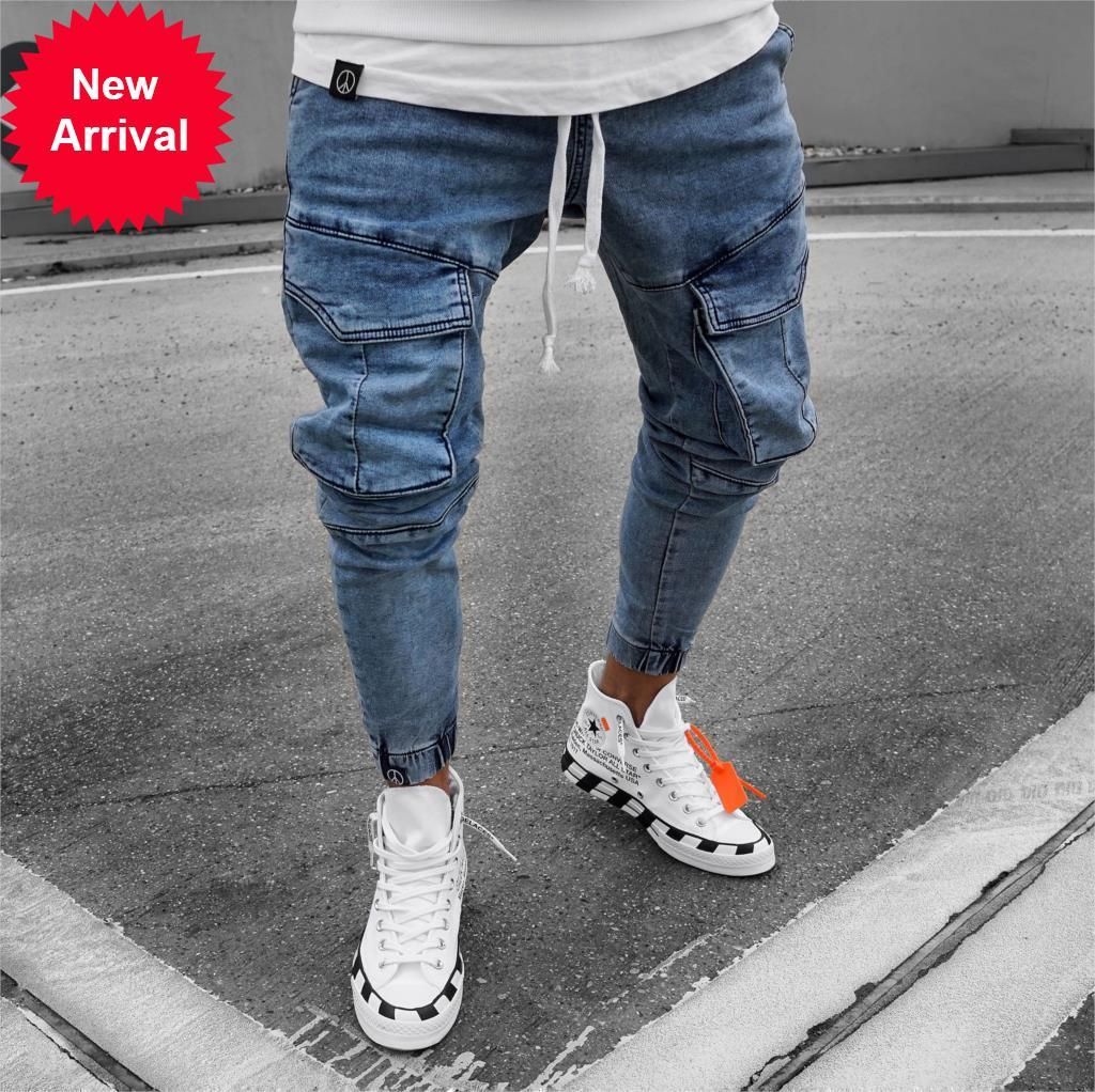 Compra Hombre Con Bolsillos Laterales Pantalones De Mezclilla New Fit Jeans  Men Slim Cintura Elástica Pantalones CALCA MOTOCICILIA Barato | Entrega  Rápida Y Calidad | Es.Dhgate