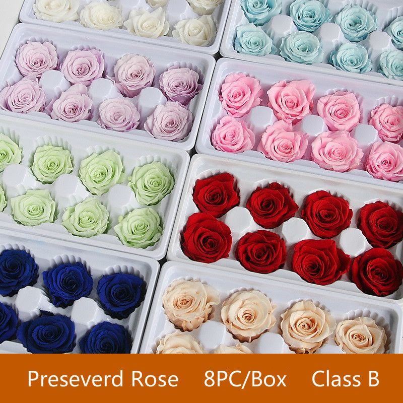 8 unids / caja conservada Rosa Rosa Flor de rosa Inmortal Material DIY  Material al por mayor