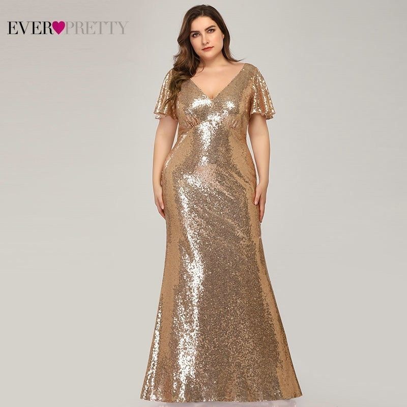 Plus Size Rose Gold Evening Dresses Long Ever Pretty Mermaid V