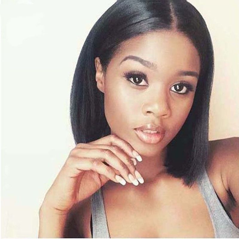 Short Bob Hair Wigs Black Color Middle Part Lace Front Wig Straight Bob Wig For Black Short Bob Hair Wigs Black Color Middle Part Lace Front Wig Straight Bob Wig For Black