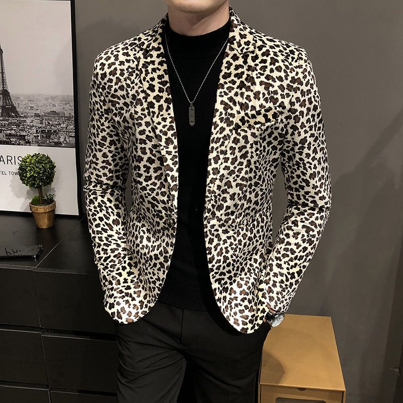 Hombre Leopard Nightclub Prom Party Outfit Stetingwear Male Traje Jacket  Masculino Slim Fit M-3XL Blazer