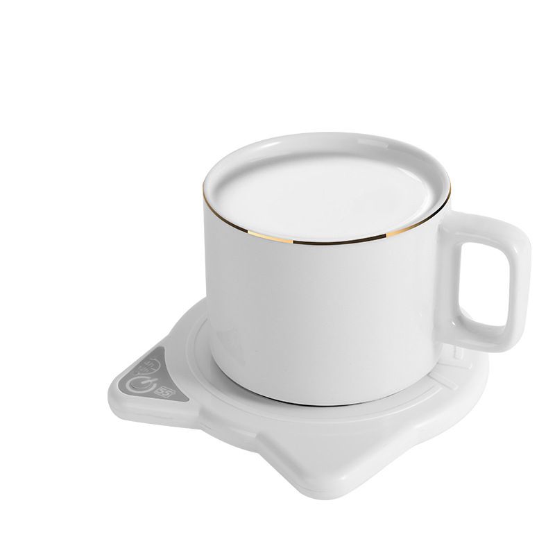 white cat coaster+cup set