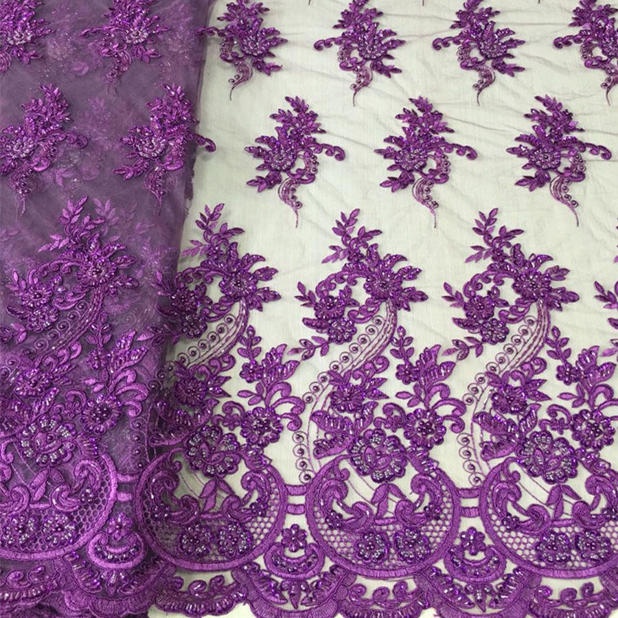 MEJOR venta de alta de alta calidad de tela de tul bordada de mano pesada tela de encaje con / telas al por mayor para vestido de fiesta
