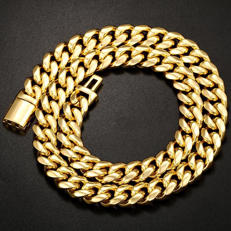 Acheter Pas Cher Chaines 10mm Mode Miami Cuban Link Chain En Acier Inoxydable Pour Hommes Collier Or Couleur Argent Du 21 53 Fr Dhgate