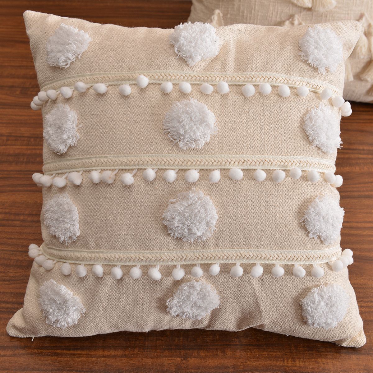 bonito círculo Funda de cojín de felpa con borlas estilo marroquí, bonito círculo Funda de cojín de felpa con borlas estilo marroquí,