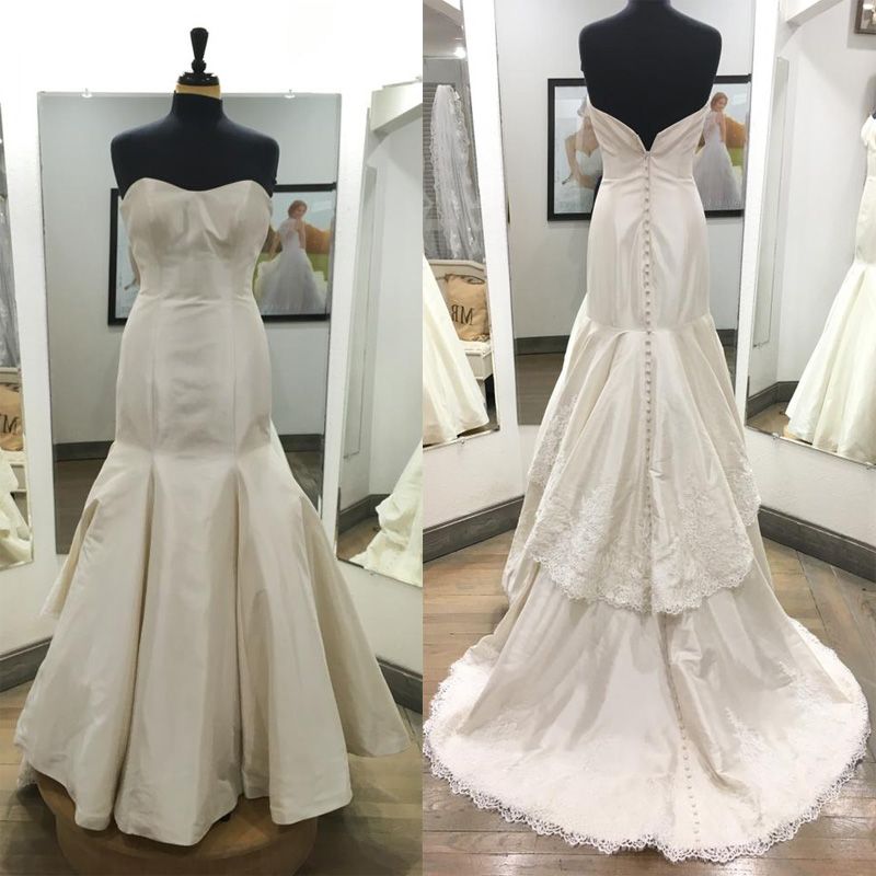 Satin Mermaid Wedding Dresses Sweetheart With Tiered Skirt Robe De Mariage Lace Appliques Covered Buttons Sexy Wedding Gowns From Mirusponsawedding 167 09 Dhgate Com dhgate com