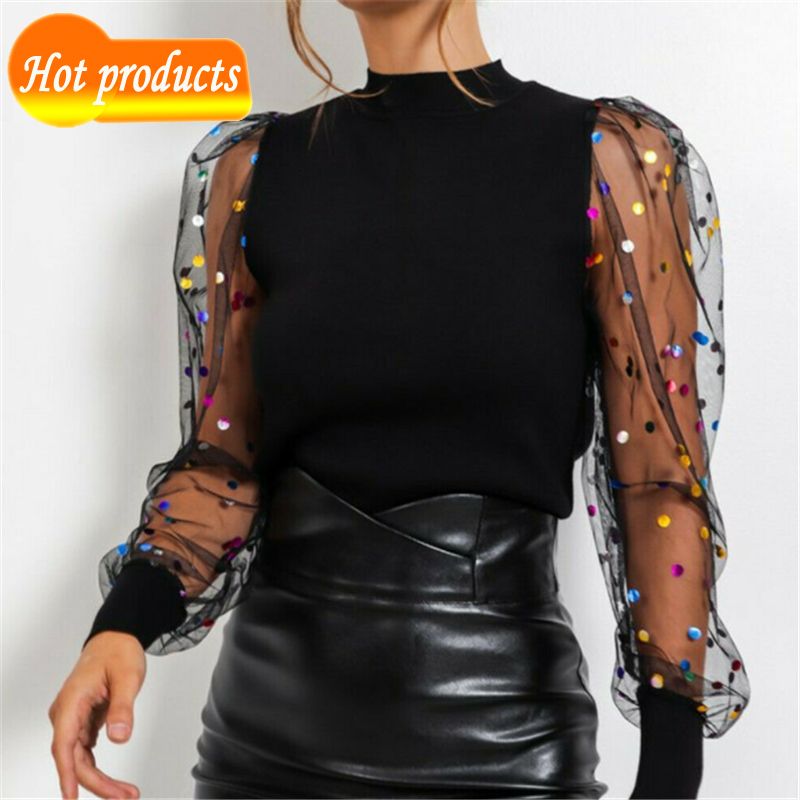Compra 1Sexy Mulheres Blusas Elegante Camisa Dot Imprimir Tops MULHER MANGA  CONCRIDA PREA PERITA BLUSA DE MALHA HARAJUKU CAMISAS CAUSTAIS Q2HQ Barato |  Entrega Rápida Y Calidad | Es.Dhgate