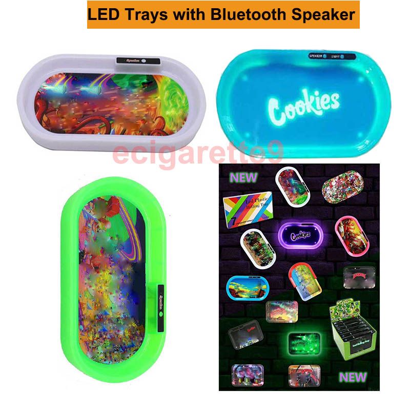 LED LightUp & Speaker Bluetooth Rolling Tray with Smell Proof Lid Includes Gift 