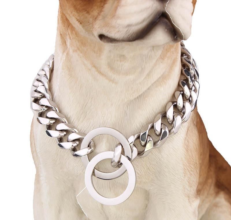 Vamos apretón electo 15 mm perros entrenamiento collar de cadena de estrangulador para perros  grandes pitbull bulldog fuerte plata