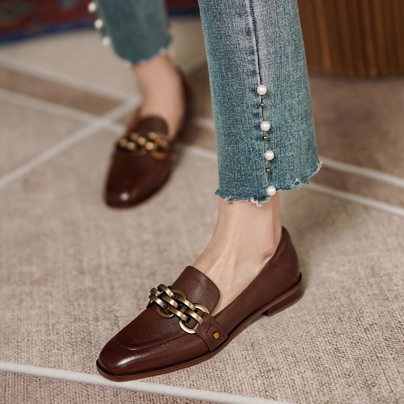 2021 Nuevas Mocasines Toe genuino Pie Redondo Deslizamiento en mocasín Zapatos de