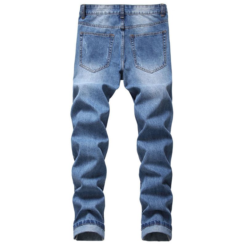 Compre Hombres Hole Jean Straight Cotton Stretch Denim Jeans Pantalones  Hombre Hip Hop Streetwear Azul Pantalones De Lavado De Manos A 29,17 € Del  Yoninah | Es.Dhgate.Com