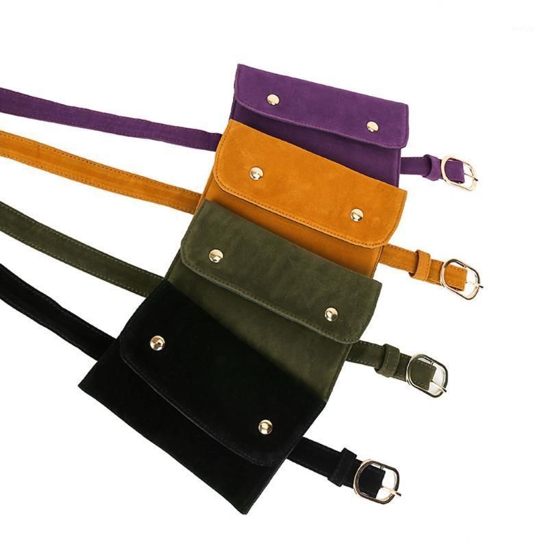 Womens Pure Color Square Flock Messenger Bag Chest Waist Bags Phone Packet