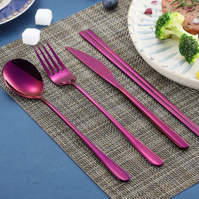 2020 Korean Flatware Sets Stainless Steel Long Handle Knife Fork Spoon