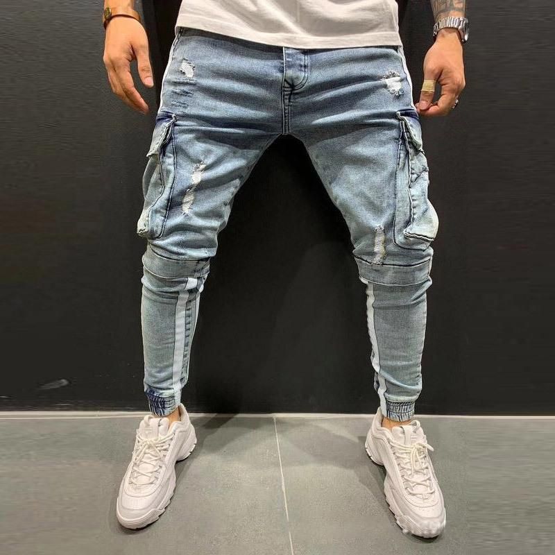 Compra Hombres Jeans Con Bolsillos Laterales Fashion Street Wear Safari  Style Jeans Longitud Completa Pantalones De Lápiz Slim Fit Cargo Denim Para  Hombres Barato | Entrega Rápida Y Calidad | Es.Dhgate
