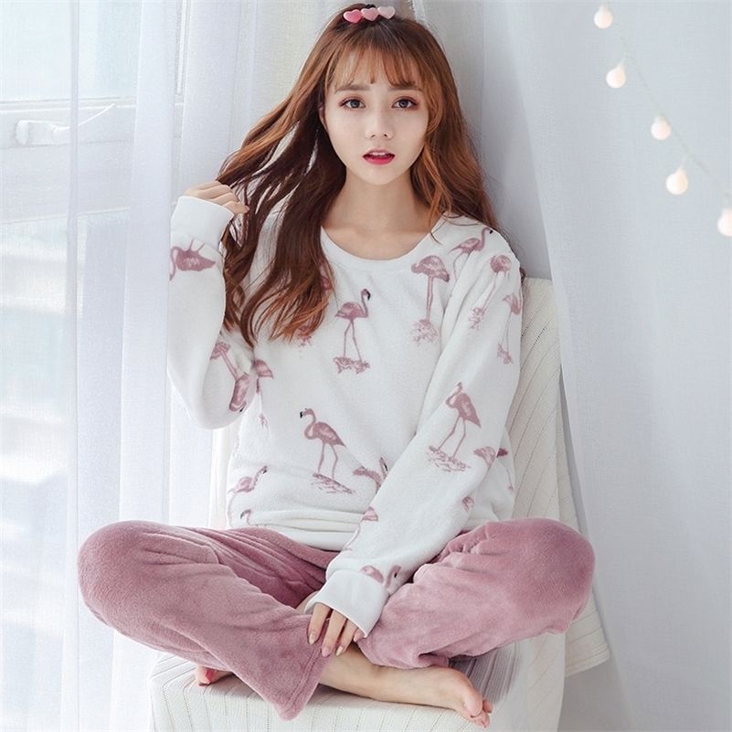 techo Refinar puerta Chicas lindas dibujos animados impresión flannel pijamas conjuntos para mujeres invierno manga larga gruesa cálido coral techo Refinar puerta Chicas lindas dibujos animados impresión flannel pijamas conjuntos para mujeres invierno manga larga gruesa cálido coral