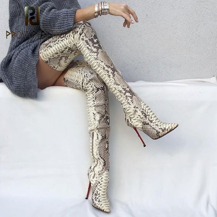 2021 Hot Sale Nieuwe Aankomst Snake Skin Dames Lange Laarzen Over De Knie  Hoge Dunne Hakken Laarzen Slag On Slanke Elastische Hoge Laarzen Party Sexy  Van Xiaohan11, 52,46 € |DHgate