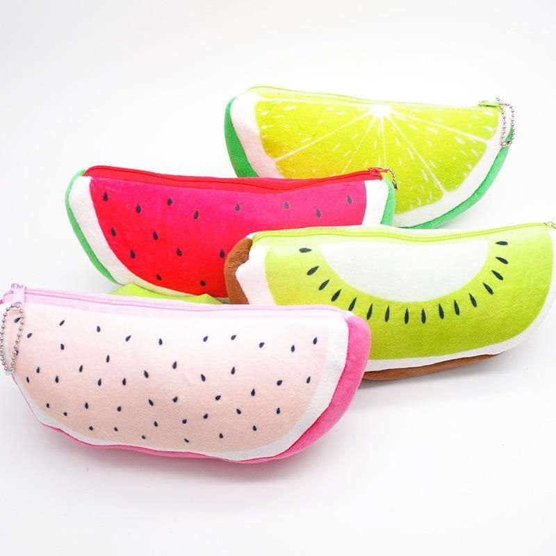 sandía, naranja, kiwi estuche para lápices con forma de fruta bolsa de almacenamiento de lona Lumanuby 3 x Bolsa de lápices creativa con diseño de fruta 