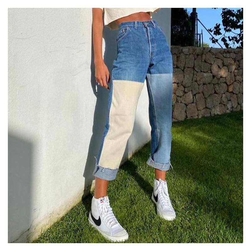 Compre Jeans Mujeres Mujeres Sueltas Patchwork Lavado Costura Contraste  Color Pantalones Mujer Vestido De Moda Pantalones Denim Pantalones A 18,67  € Del Just4urwear | Es.Dhgate.Com