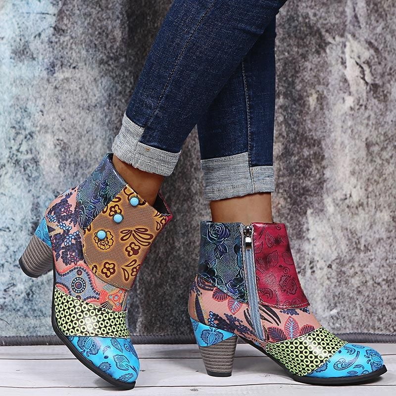 Acheter Pas Cher Bottines Femme Femmes Retro Imprimé Dames Short Femme  Couleur Mixte Cuir PU Femme Étanche Étanche Fermeture Chaussures De Haute  Qualité Du 37,62 € | Fr.Dhgate