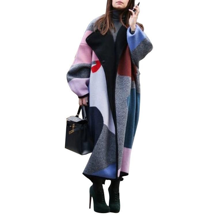 Fashion color matching online lapel wool coat