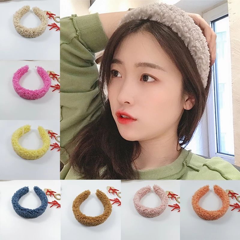 Thick Headband Solid Color Wide Hair Hoop Ornament Hair Bands For Women Girls Winter Warm Cashmere Hairband