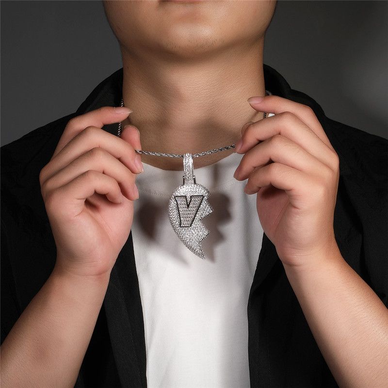 Half Heart Pendant Necklace Mirco Paved 