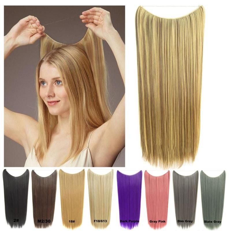 Synthetic Wigs No Clip Glue Invisible Halo Hair 24inch Long Straight Heat Resistant String Hairpiece Synthetic Wigs No Clip Glue Invisible Halo Hair 24inch Long Straight Heat Resistant String Hairpiece