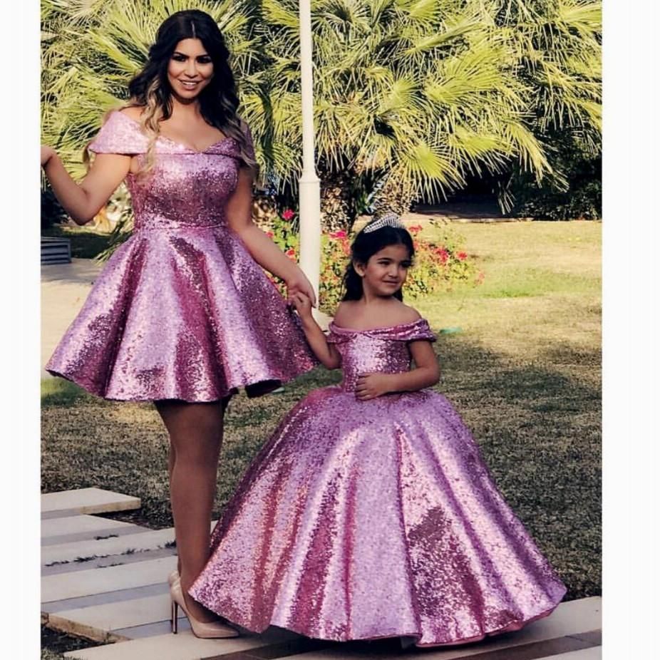 madre e hija Pago niña Vestidos de lentejuelas de encaje encaje Vestido