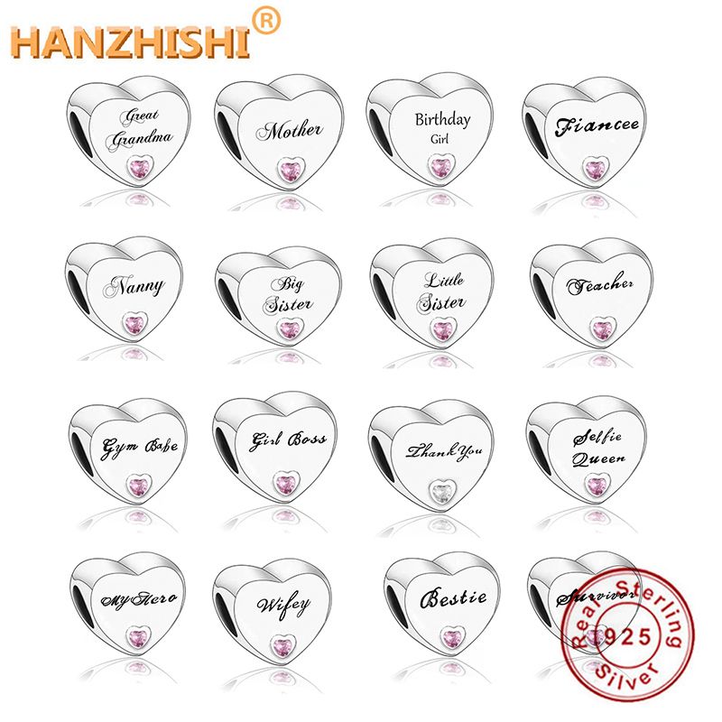 Sterling Silver Heart Mother Niñera Nanny Nan Cumpleaños Chica Charms Beads Fit Pandora Charm Pulsera